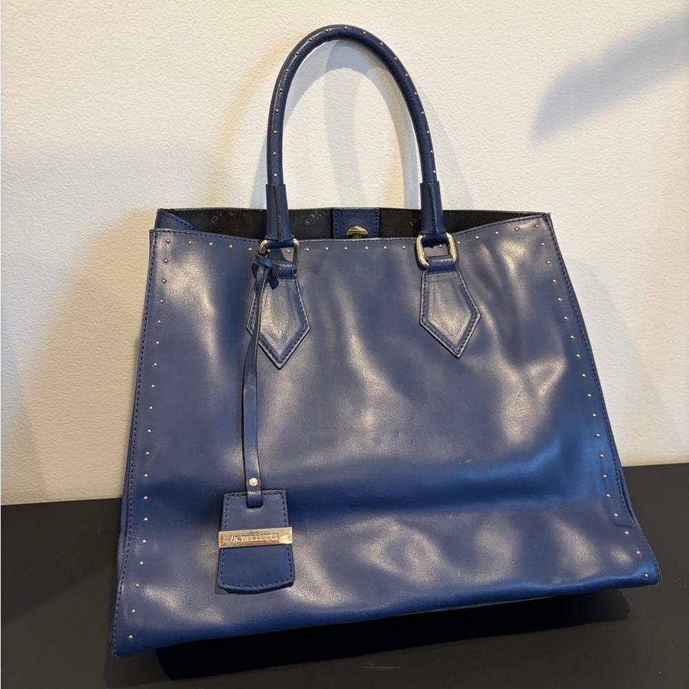 Stylish Navy Leather Tote Bag